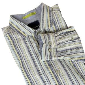 Tommy Bahama Mens Button-Down Shirt Long-Sleeve Striped Blue White Yellow Size M